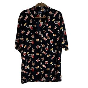 Puritan Navy Shirt Colourful Cocktail Design Medium Short Sleeve Tropical Vaca